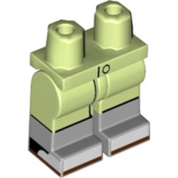LEGO part 21019c00pat021pr0002 Legs and Hips with Light Bluish Gray Boots Pattern, Black/White Shoes, Dark Red Toes print in Spring Yellowish Green/ Yellowish Green