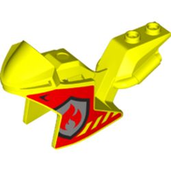 LEGO part 18895pr0022 Fairing, Motorcycle, Racing (Sport) Bike with Fire Logo Print in Vibrant yellow