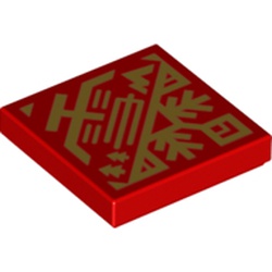LEGO part 3068bpr0586 Tile 2 x 2 with Gold Chinese Symbols 'Snow' print in Bright Red/ Red