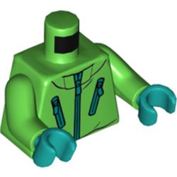 LEGO part 973c31h46pr5954 Torso, Jacket, Zippers Print, Green Arms, Dark Turquoise Hands in Bright Green