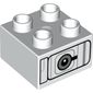 Duplo Brick 2 x 2 with Silver Lines and Black Circle Print