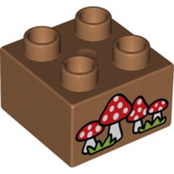 LEGO part 3437pr0166 Duplo Brick 2 x 2 with Red Toadstools Print in Medium Nougat