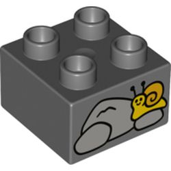 LEGO part 3437pr0165 Duplo Brick 2 x 2 with Rocks and Yellow Snail Print in Dark Stone Grey / Dark Bluish Gray