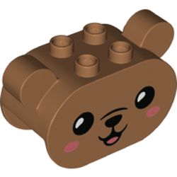LEGO part 72133pr0006 Duplo Brick 2 x 4 x 2 Rounded Ends with Ears and Bear Face Print in Medium Nougat