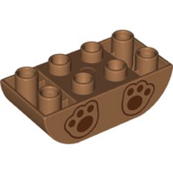 LEGO part 98224pr0009 Duplo Brick 2 x 4 Curved Bottom with Bear Paws Print in Medium Nougat