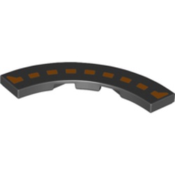 LEGO part 27507pr0006 Tile 4 x 4 Curved, Macaroni with Bright Orange Dotted Line print in Black