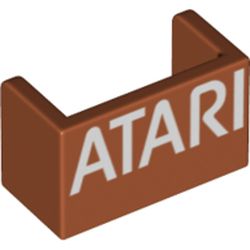LEGO part 23969pr0002 Panel 1 x 2 x 1 with Rounded Corners and 2 Sides with White 'ATARI' print in Dark Orange