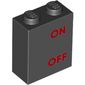 Brick 1 x 2 x 2 with Inside Stud Holder with Red 'ON OFF' print