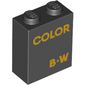 Brick 1 x 2 x 2 with Inside Stud Holder with Bright Orange 'COLOR B-W' print