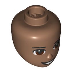 LEGO part 92198pr0324 Minidoll Head Reddish Brown Eyes, Open Mouth Smile print in none