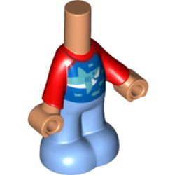 LEGO part 66409pr0014 Microdoll Body Pants Blue Shirt with Shark, Red Sleeves, Nougat Hands print in Medium Blue