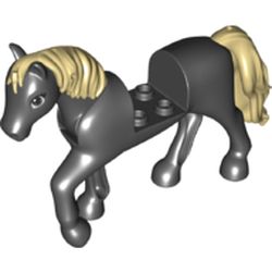 LEGO part 76950pr0023 Animal, Horse with Raised Leg, Tan Mane and Tail print in Black