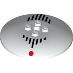 LEGO part 44375bpr0012 Dish 6 x 6 Inverted (Radar) with Solid Studs with Black Lines, Red Dots print in White