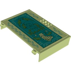 LEGO part 1517pr0001 Plate Special Book 11 x 16 with 2 x 4 Studs on 1 Edge, Hole with 'Antonia',  Animals on Dark Turquoise Background print in Spring Yellowish Green/ Yellowish Green