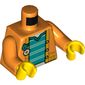 Torso Jacket with Flower and Cat Buttons, Dark Turquoise Undershirt with White Stripes print, Orange Arms, Yellow Hands