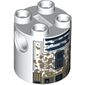 Brick Round 2 x 2 x 2 Robot Body, Axle Holder '+' Orientation with Blue and Gray Astromech Droid with Mud Stains Print (R2-D2)