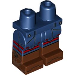 LEGO part 21019c00pat011pr0001 Legs and Hips with Reddish Brown Boots Pattern Black Lines/Pockets, Dark Red Straps print in Earth Blue/ Dark Blue