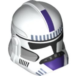LEGO part 11217pr0375 Minifig Helmet Clone Trooper Phase 2, Closed Front, Episode 3 with Dark Purple Markings Print in White