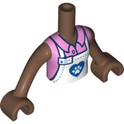 LEGO part 92456c16pr0430 Minidoll Torso Girl with White Apron, Dark Blue Heart, Bright Pink Shirt, Medium Brown Arms and Hands in White