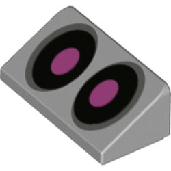 LEGO part 85984pr0034 Slope 30° 1 x 2 x 2/3 with Black Eyes, Bright Pink Pupils print in Medium Stone Grey/ Light Bluish Gray