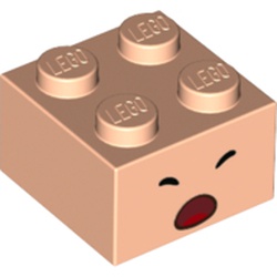 LEGO part 3003pr0164 Brick 2 x 2 with Face, Scared Open Mouth, Closed Eyes print in Light Nougat