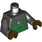 Torso Overalls, Green over Shirt, Necklace with Tooth/Fang/Claw Pendant print, Black Arms, Dark Brown Hands