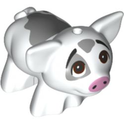 LEGO part 29769pr0004 Animal, Pig, Small with Bright Light Pink Snout, Light Bluish Grey Spots, Looking Up (Pua) in White