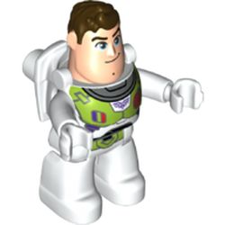 LEGO part 1667 Duplo Figure with White Legs and Lime Space Suit, Dark Brown Hair Print (Buzz Lightyear) in White