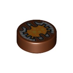 LEGO part 98138pr0302 Tile Round 1 x 1 with Electronic Eye Print in Reddish Brown