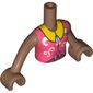 Minidoll Torso Girl, Coral Shirt, Bright Orange Collar, Dark Purple Trim print, Medium Brown Arms and Hands