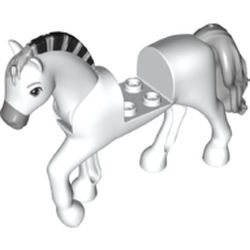 LEGO part 76950pr0025 Animal, Horse with Raised Leg, Light Bluish Gray Blaze and Tail, Black Striped Mane print in White