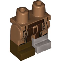 LEGO part 21019d07pr2257 Legs and Hips with Flat Silver and Dark Brown Boot Pattern, Coattails Print in Medium Nougat