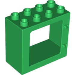 LEGO part 61649 Duplo Door / Window Frame Flat Front Surface, Completely Open Back in Dark Green/ Green