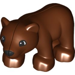 LEGO part 64150pr0003 Duplo Animal Bear Cub, New Style, Semi-circular Eyes Print in Reddish Brown