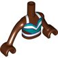 Minidoll Torso Girl with Dark Turquoise/White/Dark Purple Top, White Straps print, Reddish Brown Arms and Hands