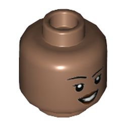 LEGO part 3626cpr3809 Minifig Head Ironheart, Open Mouth Smile, Dark Red Lips print in Medium Brown