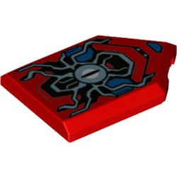 LEGO part 22385pr0137 Tile Special 2 x 3 Pentagonal with Sand Blue Spider-Man Symbol print in Bright Red/ Red