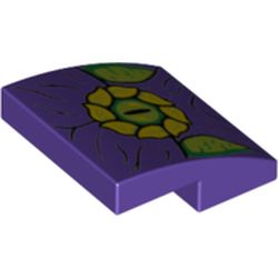 LEGO part 15068pr0061 Slope Curved 2 x 2 x 2/3 with Yellow/Lime Circle/Eye/Arc Reactor print in Medium Lilac/ Dark Purple