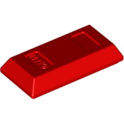 LEGO part 99563 Tile Special 1 x 2 with Sloped Walls AKA Money / Gold Bar [Ingot] in Bright Red/ Red
