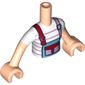 Minidoll Torso Girl, White Shirt, Pink Stripes, Medium Azure Overall, Red/Pink Pocket and Straps, Light Nougat Arms and Hands