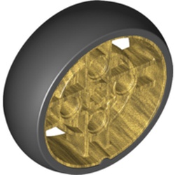 LEGO part 65834pat0001 Wheel 43 with 4 Spokes with1 Holes and Black Integral Tire in Warm Gold/ Pearl Gold