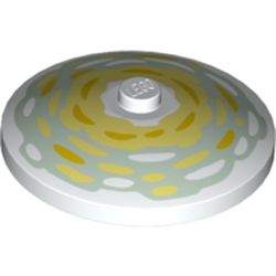 LEGO part 3960pr0040 Dish 4 x 4 Inverted [Radar] with Shade of Yellow Paint Strokes in Circles print in White