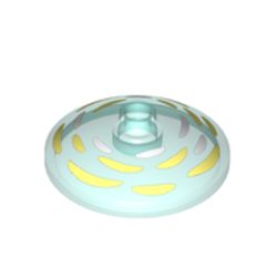 LEGO part 43898pr0022 Dish 3 x 3 Inverted [Radar] with Shade of Yellow Paint Strokes in Circles print in Transparent Light Blue/ Trans-Light Blue