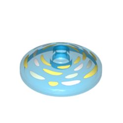 LEGO part 43898pr0021 Dish 3 x 3 Inverted [Radar] with Shade of Yellow Paint Strokes in Circles print in Transparent Blue/ Trans-Dark Blue