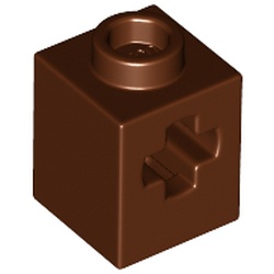 LEGO part 73230 Technic Brick 1 x 1 with Axle Hole in Reddish Brown