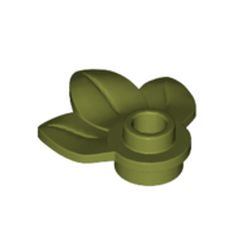 LEGO part 32607 Plant, Plate 1 x 1 Round with 3 Leaves in Olive Green