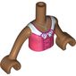 Minidoll Torso Girl with Coral Dress, White Bow, Dark Pink Laces print, Medium Nougat Arms and Hands