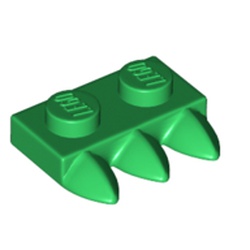 LEGO part 15208 Plate Special 1 x 2 with Three Teeth [Tri-Tooth] in Dark Green/ Green