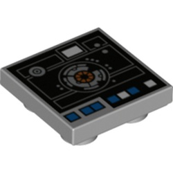LEGO part 11203pr0021 Tile Special 2 x 2 Inverted with Death Star Control Panel print in Medium Stone Grey/ Light Bluish Gray
