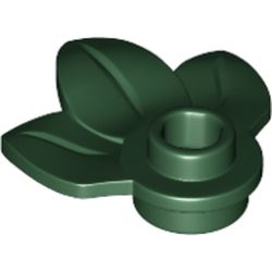LEGO part 32607 Plant, Plate 1 x 1 Round with 3 Leaves in Earth Green/ Dark Green